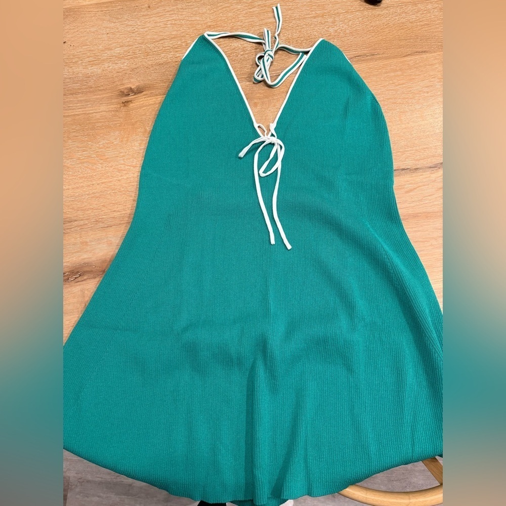 NWT wild fable Plus Size 3X Green Ribbed Halter Mini Dress Stretchy Flowy - Picture 2 of 6
